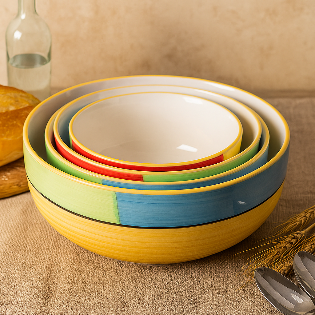 Kunhar Ceramic Mixing Bowl Set – 4 Pieces (1500ml, 800ml, 600ml, 400ml), Yellow – Durable, Microwave & Dishwasher Safe – Ideal for Mixing, Serving & Storage - Image 2